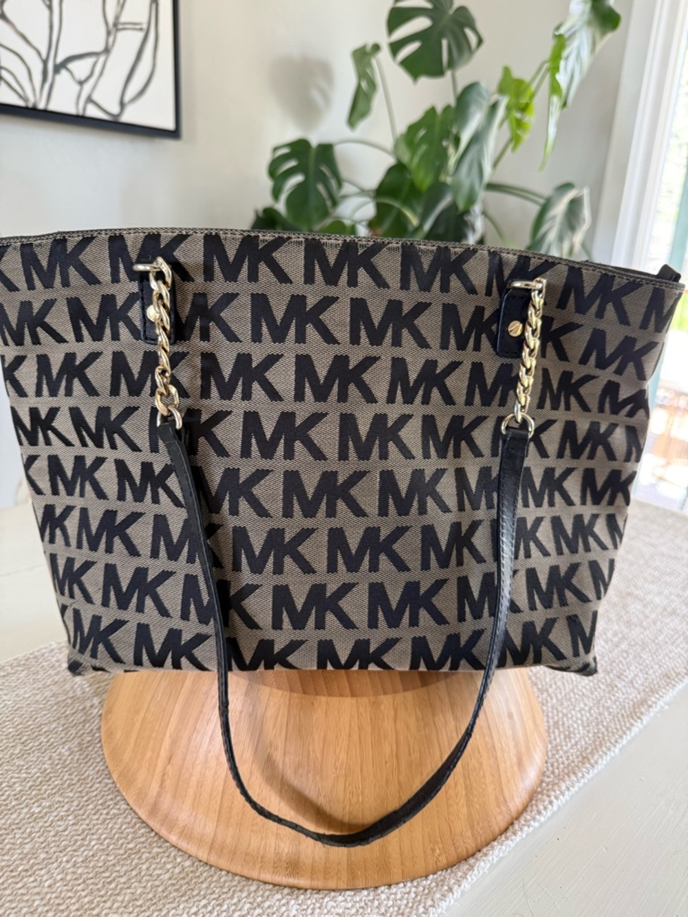 Michael Kors Black and Brown MK Monogram Tote